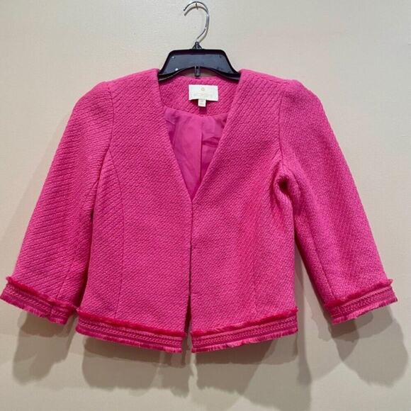 ETCETERA PORTIA JACKET TWEED FRINGE TRIM HOT PINK SZ XS SOPHISTICATED AESTHETIC - Picture 6 of 16